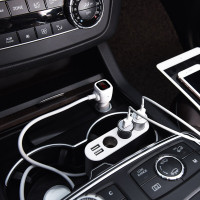 Автомобільний зарядний пристрій HOCO Z13 LCD one-pull-three car charger Silver (Цвет Silver) - фото № 3