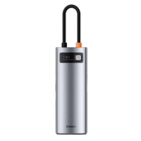 USB-хаб Baseus Metal Gleam Series 7-Port  HUB Space Grey （Type-C to HDMI4K@60Hz*1+USB3.0*3+PD*1+SD/TF*1) (Цвет Space Gray) - фото № 3