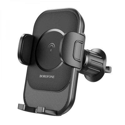 Тримач для мобільного з БЗП BOROFONE BH204 Blue Charm wireless fast charging car holder(air outlet) Black - изображение 1