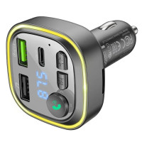 АЗП з FM-модулятором BOROFONE BC48 Broad QC3.0 car BT FM transmitter 18W Black (Колір Черный) - фото № 3