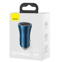 Автомобільний зарядний пристрій Baseus Golden Contactor Max Dual Fast Charger Car Charger U+C 60W Blue (Цвет Синий) - фото № 2