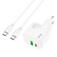 Мережевий зарядний пристрій HOCO C111A Lucky dual-port PD30W+QC3.0 charger set(Type-C to Type-C) White (Колір 7068) - фото № 2