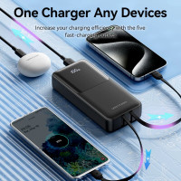 Зовнішній акумулятор Vention 20000mAh Power Bank (Micro-USB + USB-C + USB-A + USB-A) with Built-in USB-C and Lightning Cables 22.5W Black LED Display (Цвет 7073) - фото № 5