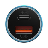 Автомобільний зарядний пристрій Baseus Golden Contactor Max Dual Fast Charger Car Charger U+C 60W Blue (Цвет Синий) - фото № 4