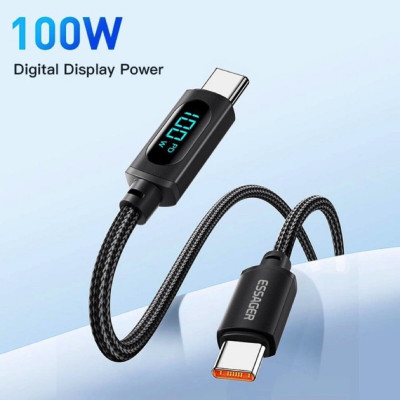 Кабель Essager Enjoy LED Digital Display USB Charging Cable Type C to Type C 100W 1m black (EXCTT1-XY01-P) (EXCTT1-XY01-P) - зображення 2