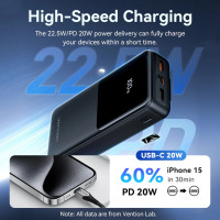 Зовнішній акумулятор Vention 20000mAh Power Bank (Micro-USB + USB-C + USB-A + USB-A) with Built-in USB-C and Lightning Cables 22.5W Black LED Display (Цвет 7073) - фото № 7