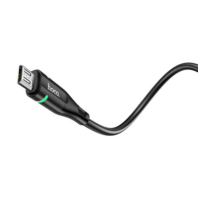 Кабель HOCO U93 USB to Micro 2.4A, 1.2м, нейлон, алюминиевые разъемы, световой индикатор, Черный (6931474732156) - изображение 3