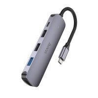 USB-хаб HOCO HB27 Type-C multi-function converter(HDTV+USB3.0+USB2.0*2+PD) Metal Gray (Колір Metal Gray) - фото № 3