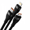 Кабель Baseus Flash Series Ⅱ One-for-three Fast Charging Data Cable USB to M+L+C 100W 1.2m Black (Черный)- № 2