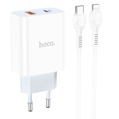 Мережевий зарядний пристрій HOCO C97A PD20W+QC3.0 charger set(Type-C to iP) White (6931474766083) - изображение 1