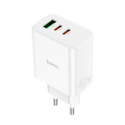 Мережевий зарядний пристрій HOCO C126A Pure power PD40W three-port(2C1A) charger White - изображение 1