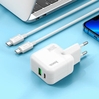 Мережевий зарядний пристрій HOCO C111A Lucky dual-port PD30W+QC3.0 charger set(Type-C to Type-C) White (Колір 7068) - фото № 5