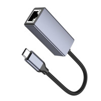 Мережевий адаптер HOCO UA37 Type-C ethernet adapter (1000 Mbps) Metal Gray (Цвет Metal Gray) - фото № 3
