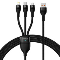 Кабель Baseus Flash Series Ⅱ One-for-three Fast Charging Data Cable USB to M+L+C 100W 1.2m Black (Колір Черный), Атикул k22106 |  купить на VILKI.NET - фото № 1