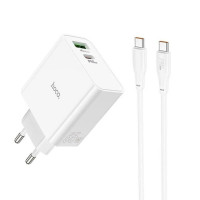 Мережевий зарядний пристрій HOCO C113A Awesome PD65W dual port(1A1C) charger White (Цвет Белый) - фото № 2