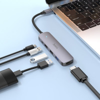 USB-хаб HOCO HB27 Type-C multi-function converter(HDTV+USB3.0+USB2.0*2+PD) Metal Gray (Колір Metal Gray) - фото № 5