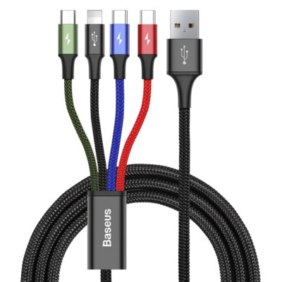 Кабель Baseus Fast 4-in-1 Cable For iP+Type-C(2)+Micro 3.5A 1.2m Black - изображение 1