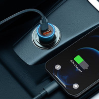Автомобільний зарядний пристрій Baseus Golden Contactor Max Dual Fast Charger Car Charger U+C 60W Blue (Цвет Синий) - фото № 7