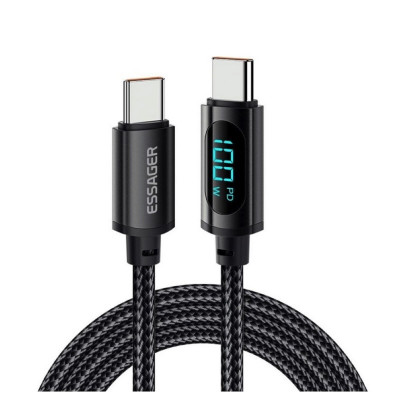 Кабель Essager Enjoy LED Digital Display USB Charging Cable Type C to Type C 100W 1m black (EXCTT1-XY01-P) (EXCTT1-XY01-P) - зображення 1
