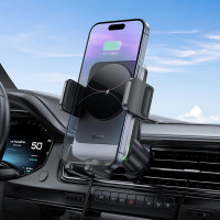 Тримач для мобiльного з БЗП HOCO HW13 Speed wireless fast charging car holder(air outlet) Black Metal Gray (Цвет Black Metal Gray) - фото № 7