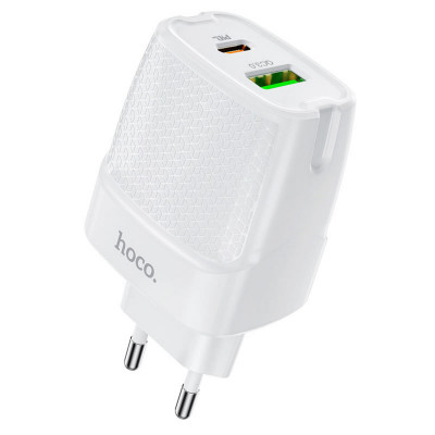 Мережевий зарядний пристрій HOCO C85A Bright dual port PD20W+QC3.0 charger White - зображення 1