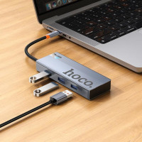 USB-хаб HOCO HB50 Wow 5-in-1 multi-function converter (HDTV+PD+USB3.0*3) Deep Space Gray (Колір Deep-Space-Gray) - фото № 5