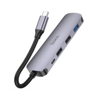 USB-хаб HOCO HB27 Type-C multi-function converter(HDTV+USB3.0+USB2.0*2+PD) Metal Gray (Колір Metal Gray) - фото № 2