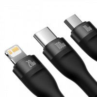 Кабель Baseus Flash Series Ⅱ One-for-three Fast Charging Data Cable USB to M+L+C 100W 1.2m Black (Колір Черный) - фото № 3