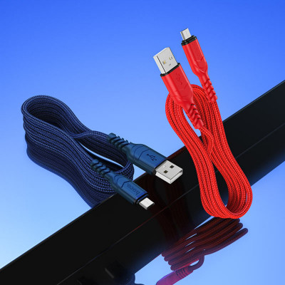Кабель HOCO X59 USB to Micro 2.4A, 1m, nylon, TPE connectors, Red - изображение 3