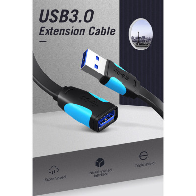 Кабель Подовжувач Vention Flat USB3.0 Extension Cable 1.5M Black (VAS-A13-B150) - зображення 3