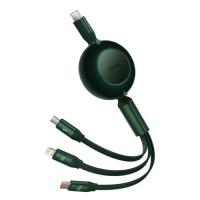 Кабель Baseus Bright Mirror 2 Series Retractable 3-in-1 Fast Charging  Data Cable Type-C to M+L+C 100W 1.1m Green (Колір Зелёный) - фото № 3
