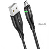 Кабель HOCO U93 USB to Micro 2.4A, 1.2м, нейлон, алюминиевые разъемы, световой индикатор, Черный (6931474732156)