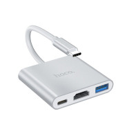 USB-хаб HOCO HB14 Easy use Type-C adapter(Type-C to USB3.0+HDMI+PD) Silver (Колір Silver), Атикул k32843 |  купить на VILKI.NET - фото № 1
