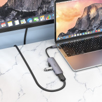 USB-хаб HOCO HB27 Type-C multi-function converter(HDTV+USB3.0+USB2.0*2+PD) Metal Gray (Колір Metal Gray) - фото № 6