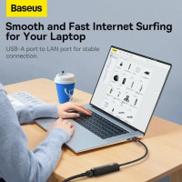 USB-Hub Baseus Lite Series Ethernet Adapter USB-A to RJ45 LAN Port (1000Mbps) Black (Колір 7073) - фото № 7
