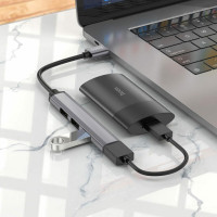USB-хаб HOCO HB26 4 in 1 adapter(USB to USB3.0+USB2.0*3) Metal Gray (Колір Metal Gray) - фото № 4