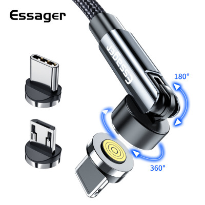 Кабель Essager Universal 540 Ratate 3A Magnetic USB Charging Cable Lightning 1m grey (EXCCXL-WX0G) (EXCCXL-WX0G) - зображення 2