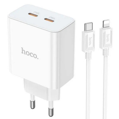 Мережевий зарядний пристрій HOCO C108A Leader PD35W dual port(2C) charger set(C to iP) White (6931474784445) - зображення 1