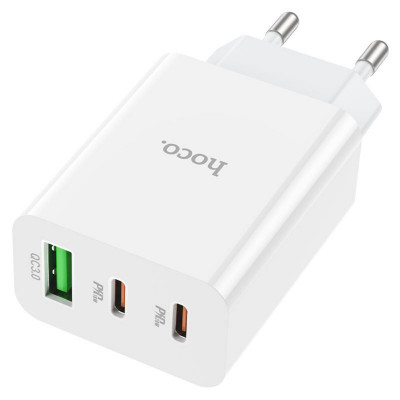 Мережевий зарядний пристрій HOCO C99A PD20W+QC3.0 three-port(2C1A) charger White (6931474767554) - зображення 3