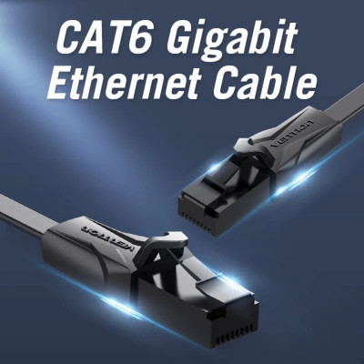 Кабель Vention Flat Cat.6 UTP Patch Cable 0.75M Black - зображення 6