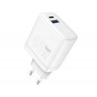 Мережевий зарядний пристрій WUW-C175 65W GaN USB A+USB C white