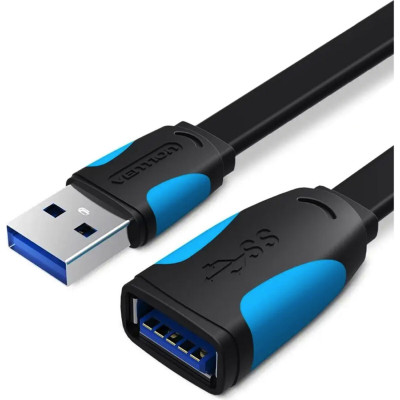 Кабель Подовжувач Vention Flat USB3.0 Extension Cable 1.5M Black (VAS-A13-B150) - зображення 1