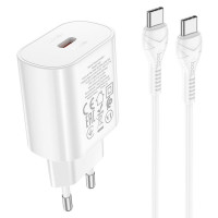 Мережевий зарядний пристрій HOCO N22 Jetta PD25W charger set(Type-C to Type-C)(EU) White