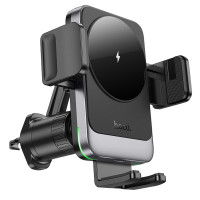 Тримач для мобiльного з БЗП HOCO HW13 Speed wireless fast charging car holder(air outlet) Black Metal Gray (Цвет Black Metal Gray) - фото № 3
