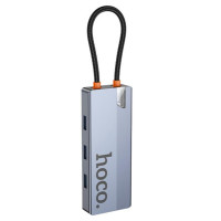USB-хаб HOCO HB51 Wow 6-in-1 multi-function converter (HDTV+RJ45+PD+USB3.0*3) Deep Space Gray (Колір Deep-Space-Gray) - фото № 4