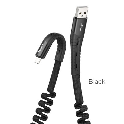 Кабель HOCO U78 USB to Micro 2.4A, 0.8-1.2m, nylon, TPE connectors, elastic, Black - изображение 1