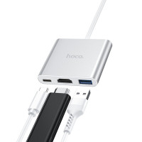USB-хаб HOCO HB14 Easy use Type-C adapter(Type-C to USB3.0+HDMI+PD) Silver (Колір Silver) - фото № 6