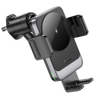 Тримач для мобiльного з БЗП HOCO HW13 Speed wireless fast charging car holder(air outlet) Black Metal Gray (Цвет Black Metal Gray) - фото № 4