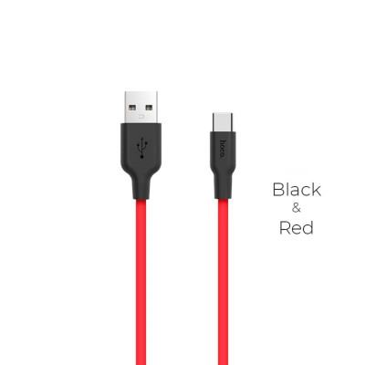 Кабель HOCO X21 USB to Type-C 2A, 1m, silicone, TPE connectors,  Black+Red - изображение 2