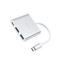 USB-хаб HOCO HB14 Easy use Type-C adapter(Type-C to USB3.0+HDMI+PD) Silver (Колір Silver) - фото № 3